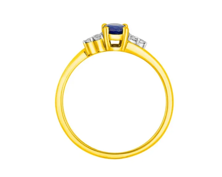 Pierścionek z żółtego złota z brylantami i szafirem - próba 585