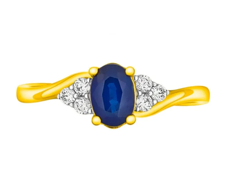 Pierścionek z żółtego złota z brylantami i szafirem - próba 585