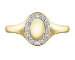 Pierścionek z żółtego złota z diamentami  - sygnet - 0,04 ct - próba 585