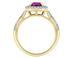 Pierścionek z żółtego złota z brylantami i rodolitem - próba 585