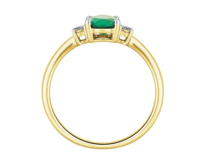 Pierścionek z żółtego złota z brylantami i szmaragdem - próba 750
