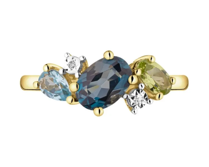 Pierścionek z żółtego złota z diamentami i kamieniami ozdobnymi - próba 375