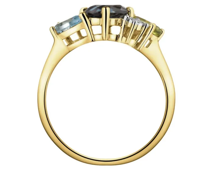 Pierścionek z żółtego złota z diamentami i kamieniami ozdobnymi - próba 375