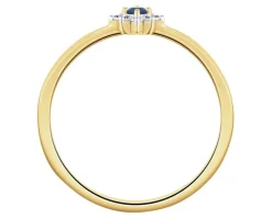Pierścionek z żółtego złota z diamentami i szafirem - próba 585