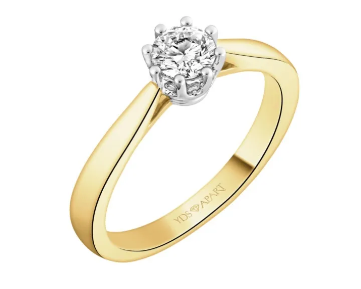 Pierścionek z żółtego złota z brylantem - 0,40 ct - próba 750