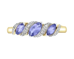 Pierścionek z żółtego złota z diamentami i tanzanitami - próba 585