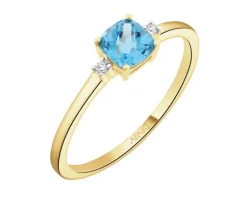 Pierścionek z żółtego złota z diamentami i topazem - próba 375