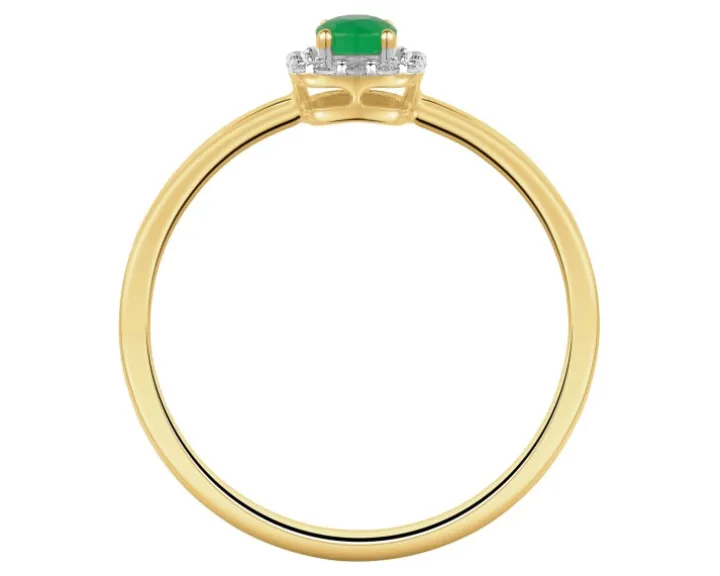 Pierścionek z żółtego złota z diamentami i szmaragdem - próba 585