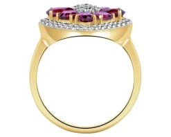 Pierścionek z żółtego złota z diamentami i rodolitami - próba 585