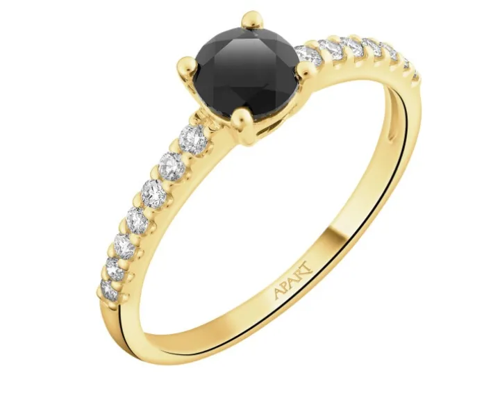 Pierścionek z żółtego złota z brylantami i onyksem - próba 585