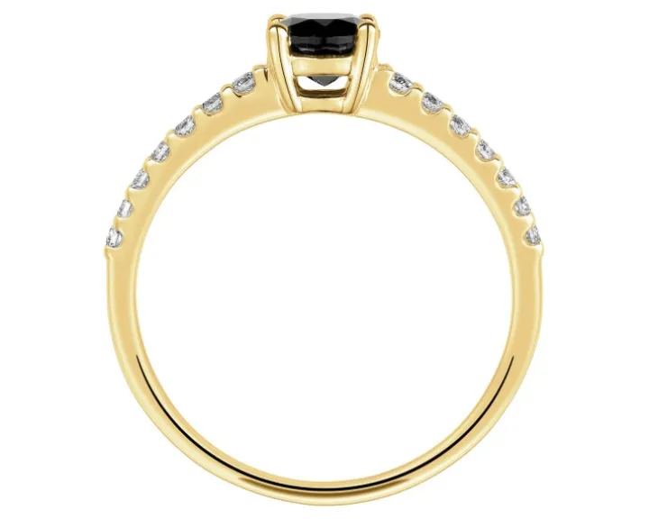 Pierścionek z żółtego złota z brylantami i onyksem - próba 585