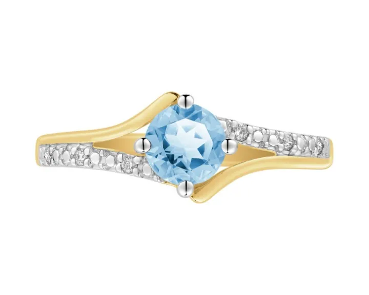 Pierścionek z żółtego złota z brylantami i topazem - próba 585