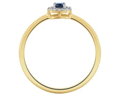 Pierścionek z żółtego złota z diamentami i szafirem - próba 585