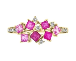 Pierścionek z żółtego złota z brylantami i kamieniami szlachetnymi - próba 585