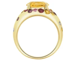 Pierścionek z żółtego złota z brylantami, kamieniami szlachetnymi i ozdobnymi - próba 585