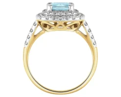 Pierścionek z żółtego złota z brylantami i akwamarynem - próba 585