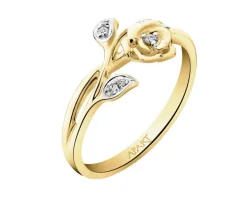 Pierścionek z żółtego złota z diamentami - róża - 0,04 ct - próba 375