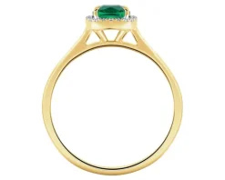 Pierścionek z żółtego złota z diamentami i szmaragdem syntetycznym - próba 375