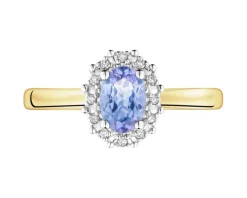 Pierścionek z żółtego złota z diamentami i tanzanitem - próba 585