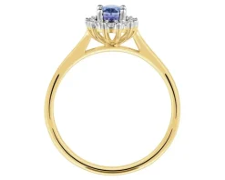 Pierścionek z żółtego złota z diamentami i tanzanitem - próba 585