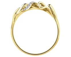 Pierścionek z żółtego złota z diamentami - piórko - 0,02 ct - próba 375