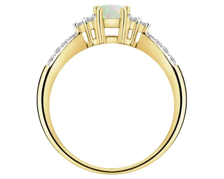 Pierścionek z żółtego złota z brylantami i opalem - próba 585