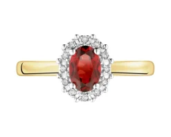 Pierścionek z żółtego złota z diamentami i granatem - próba 585