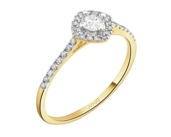 Pierścionek z żółtego złota z brylantami - 0,35 ct - próba 585