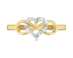 Pierścionek z żółtego złota z diamentami - nieskończoność, serce - 0,01 ct - próba 375