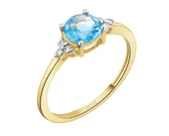 Pierścionek z żółtego złota z brylantami i topazem - próba 585