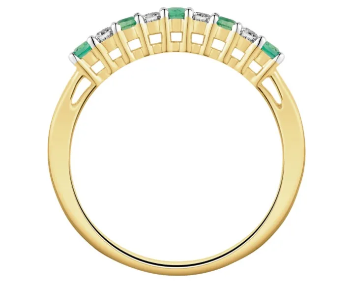 Pierścionek z żółtego złota z brylantami i szmaragdami - próba 585