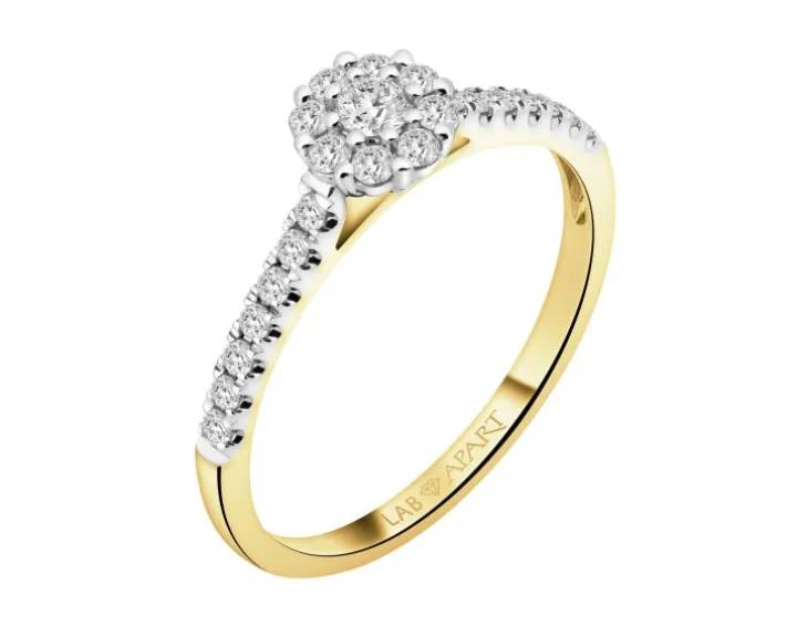 Pierścionek z żółtego złota z brylantami laboratoryjnymi - 0,34 ct - próba 585