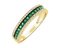 Pierścionek z żółtego złota z diamentami i szmaragdami - próba 585