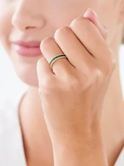 Pierścionek z żółtego złota z diamentami i szmaragdami - próba 585