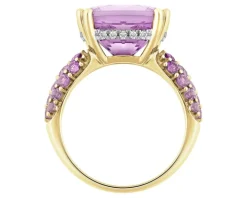 Pierścionek z żółtego złota z brylantami i ametystami - próba 585