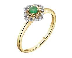 Pierścionek z żółtego złota z diamentami i szmaragdem - próba 585