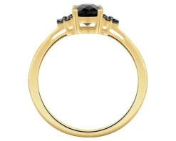 Pierścionek z żółtego złota z czarnymi brylantami i onyksem - próba 585