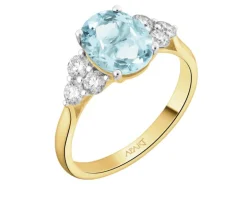 Pierścionek z żółtego złota z brylantami i akwamarynem - próba 585