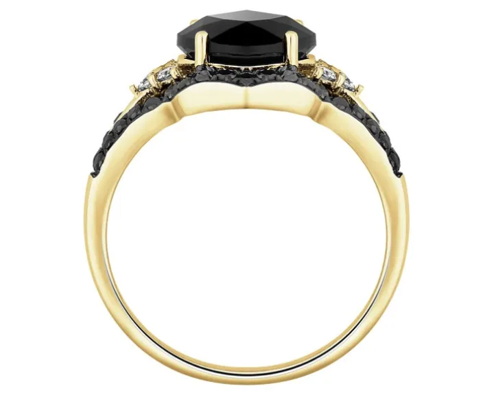 Pierścionek z żółtego złota z brylantami i onyksem - próba 585