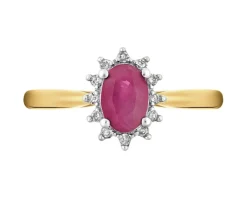 Pierścionek z żółtego złota z diamentami i rubinem - próba 585