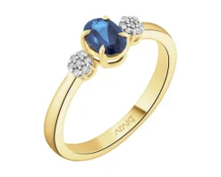 Pierścionek z żółtego złota z diamentami i szafirem syntetycznym - próba 375