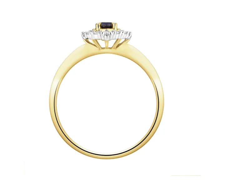 Pierścionek z żółtego złota z diamentami i szafirem - próba 585