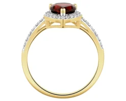 Pierścionek z żółtego złota z brylantami i granatem - próba 585