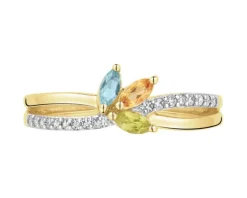 Pierścionek z żółtego złota z diamentami i kamieniami ozdobnymi - próba 585