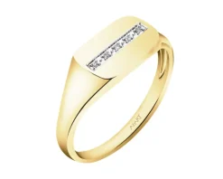 Pierścionek z żółtego złota z diamentami - sygnet - 0,02 ct - próba 585