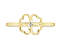 Pierścionek z żółtego złota z diamentem - koniczyna - 0,006 ct - próba 585