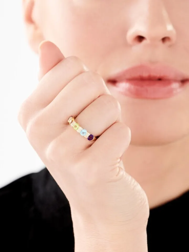 Pierścionek z żółtego złota z diamentami i kamieniami ozdobnymi - próba 585