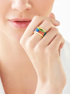 Pierścionek ze stali szlachetnej z emalią