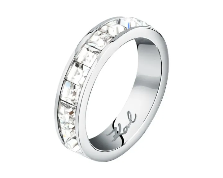 Pierścionek ze stali szlachetnej z cyrkoniami - Karl Lagerfeld