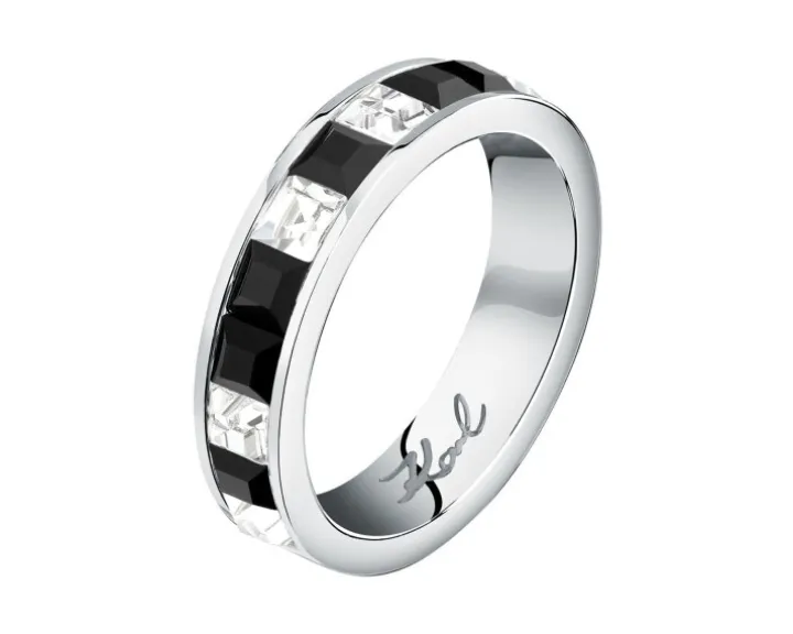 Pierścionek ze stali szlachetnej z cyrkoniami - Karl Lagerfeld
